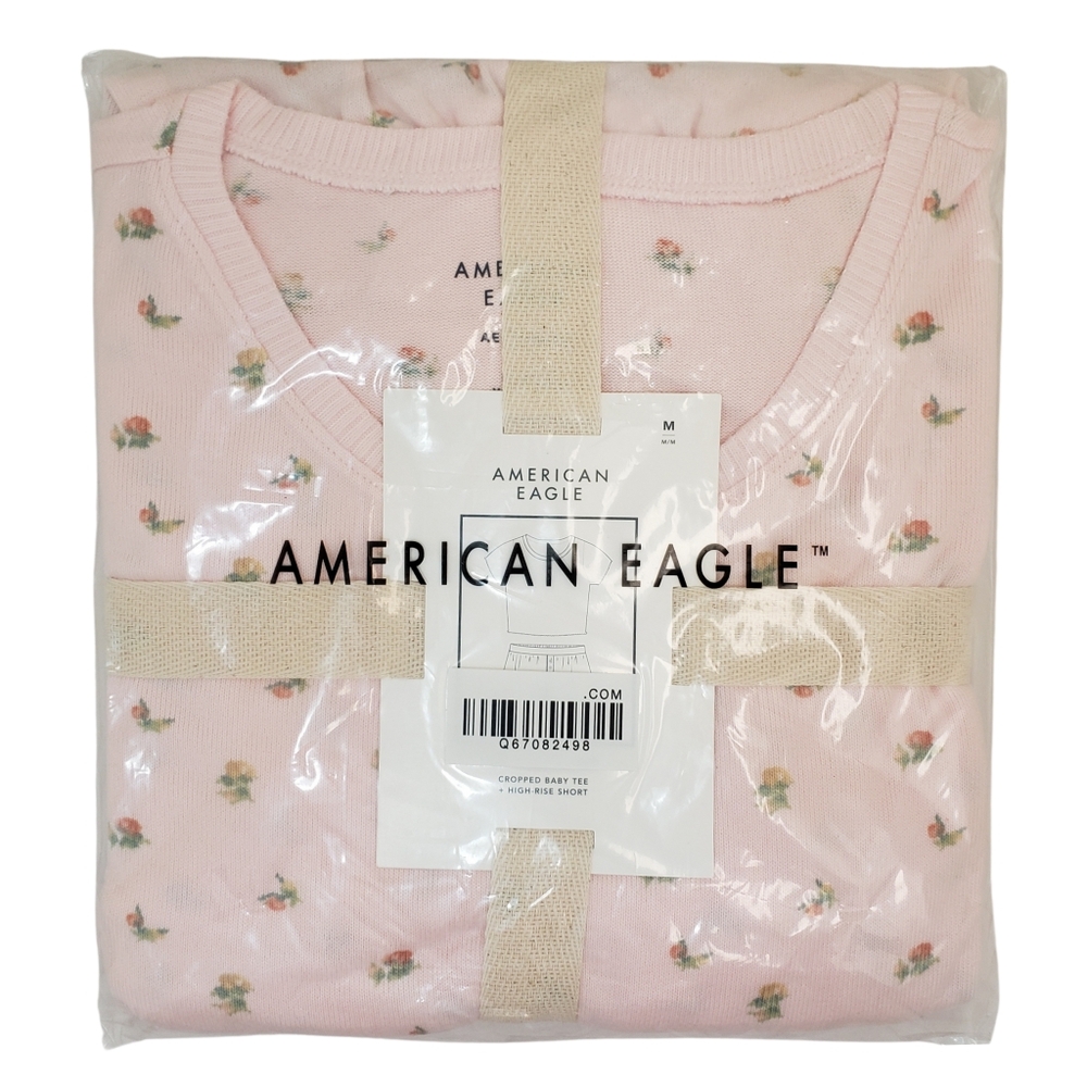 AMERICAN EAGLE Women's Printed Plush Baby Tee PJ Set NWT